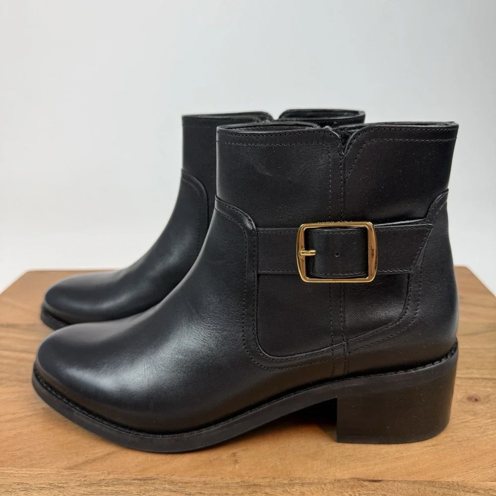 New Womens Cole Haan Thayer Buckle Ankle Black Boots Shoes Size 6 B‎